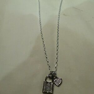 Elegant Silver Necklace with Heart and Lock Charms